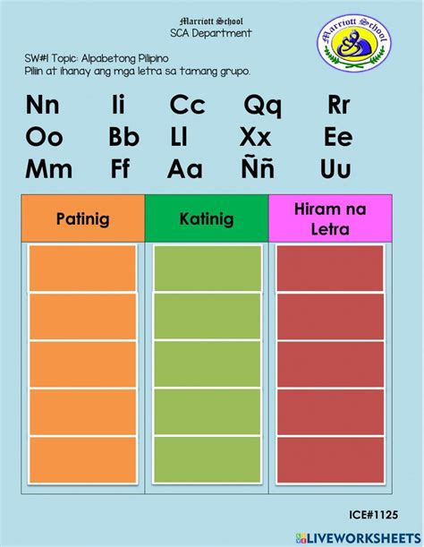 mga hiram na titik sa alpabetong filipino worksheet
